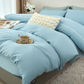 防皺天絲床包兩用被組 素色-湖光藍
