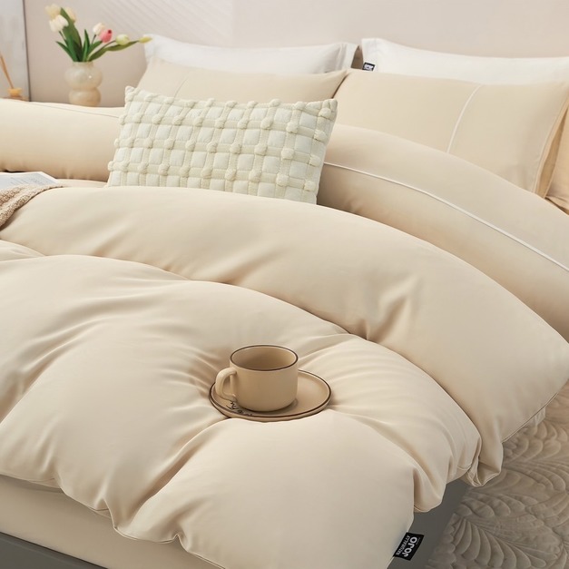 防皺天絲床包兩用被組 素色-燕麥奶