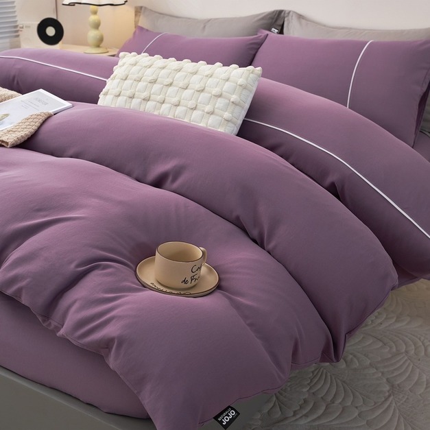 防皺天絲床包兩用被組 素色-葡萄紫
