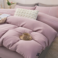 防皺天絲床包兩用被組 素色-野莓粉