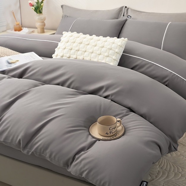 防皺天絲床包兩用被組 素色-雅典灰