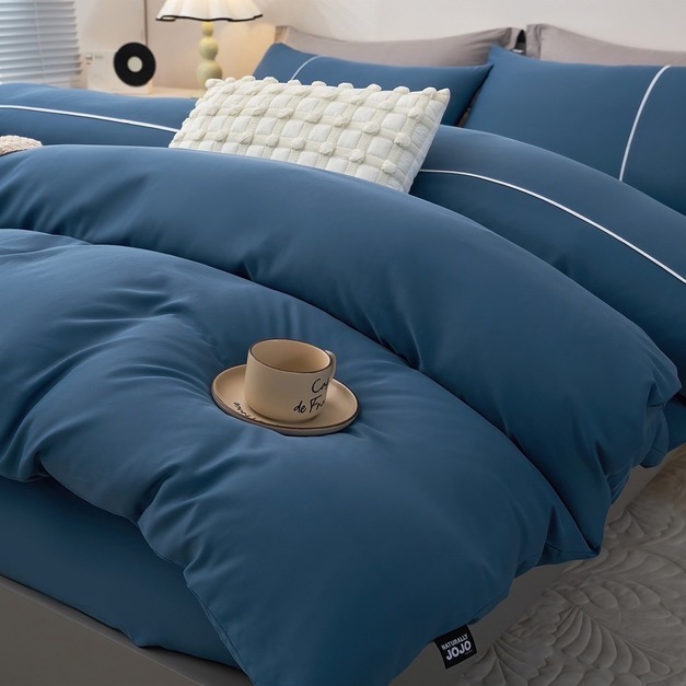 防皺天絲床包兩用被組 素色-鳶尾藍