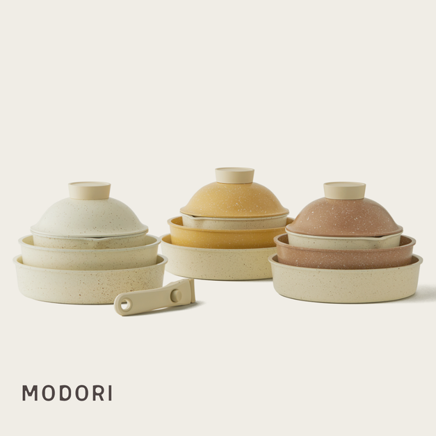 Modori 純白鍋具磨石組合 深咖啡