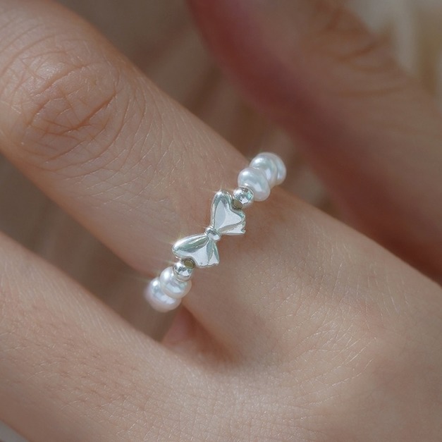 Wing Bling 925銀 蝴蝶結淡水珍珠戒指