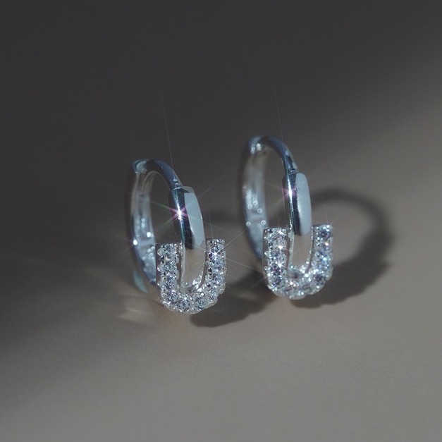 Wing Bling 925銀 U形滿鑽耳扣式耳環