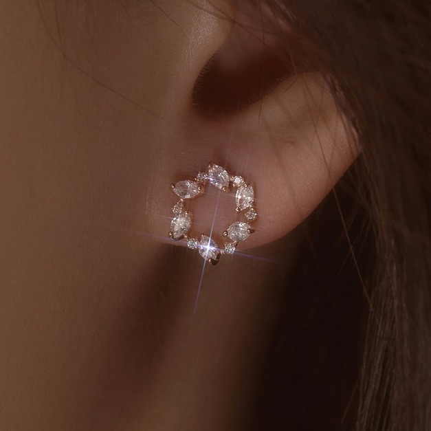 Wing Bling 14k 花圈鋯石耳環 玫瑰金