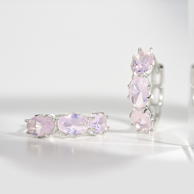 Wing Bling 925銀蛋型粉晶耳扣式耳環