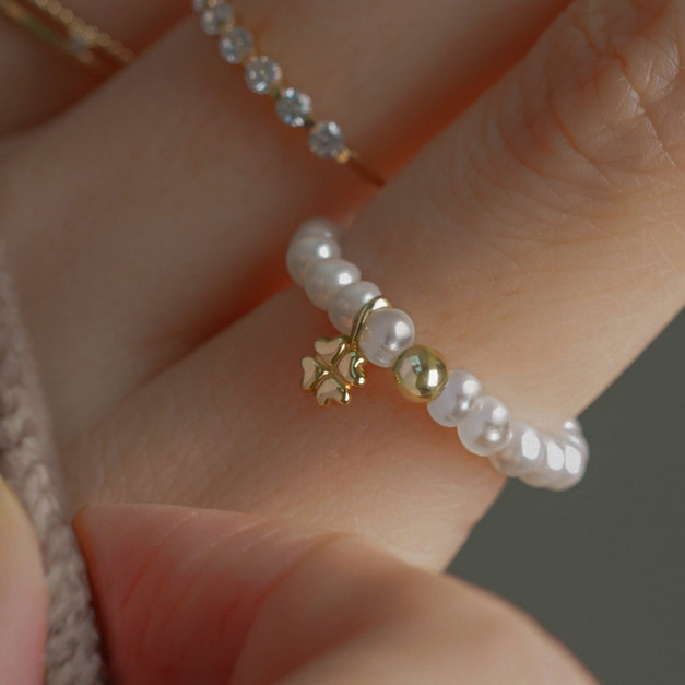 Wing Bling 14k 寶石滿圈幸運草戒指