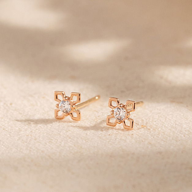 Wing Bling 14k 四瓣花鋯石耳環