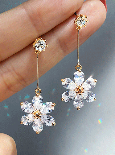 Wing Bling 鋯石花朵耳環/耳夾_2