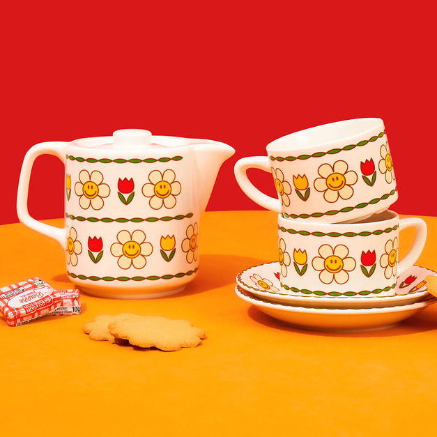 Wiggle Wiggle 茶壺&茶杯組-微笑小花