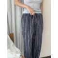 (20%嫘縈)波希米亞狂想曲棉麻條紋褲 - 海軍藍_1