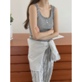 (85%viscose)甜蜜蜜滾邊無袖背心 - 天藍、灰