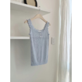 (85%viscose)甜蜜蜜滾邊無袖背心 - 天藍、灰_1
