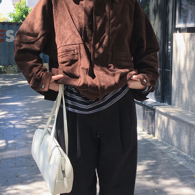 Special item!(設計師款)(full grain leather 100%小牛皮)濃情巧克力重工麂皮夾克 