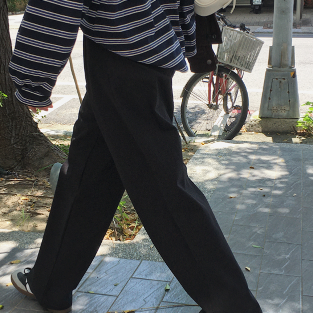 (闆娘推薦)雙打摺修胯落地褲 - 黑、駝