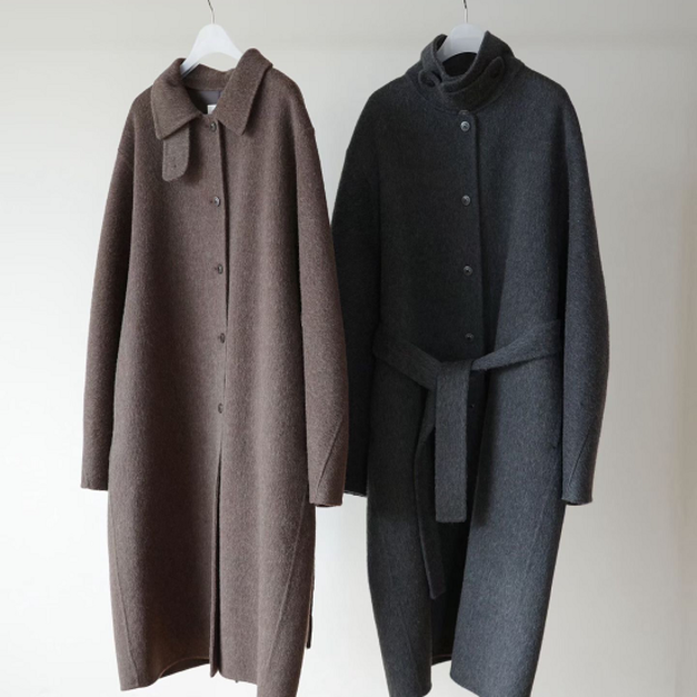 必入!!(設計師款)(10%狐狸毛+80%澳洲美麗諾羊毛)老錢風手工長大衣 - 深灰、咖啡 