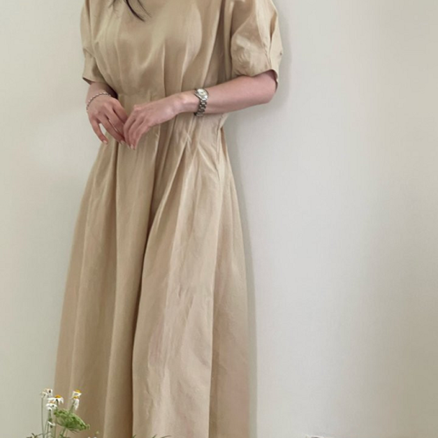 (70%天絲)優雅氣質亞麻長洋 - 米黃 (瑕疵商品請見圖示)