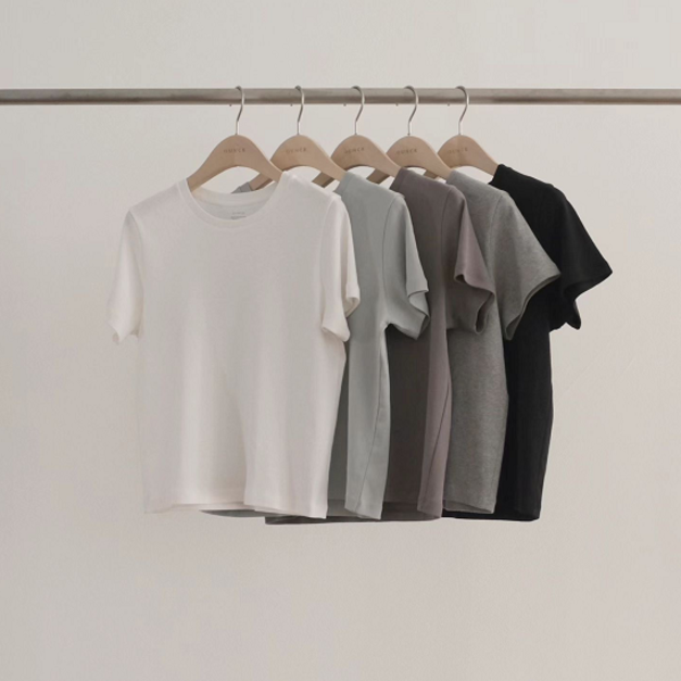 (OUNCE)霧濛濛色系短袖上衣 - 米白、薄荷綠、黑、灰、摩卡