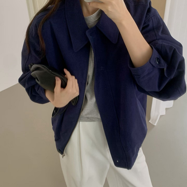 強推!!簡單純色夾克 - 海軍藍