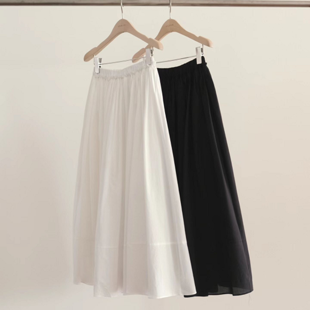 (OUNCE)基礎純色毛邊長裙 - 黑、米白