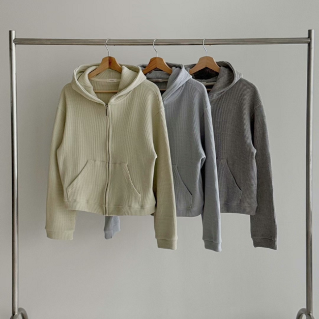 鬆餅格連帽外套 - 灰(瑕疵商品請見圖示)