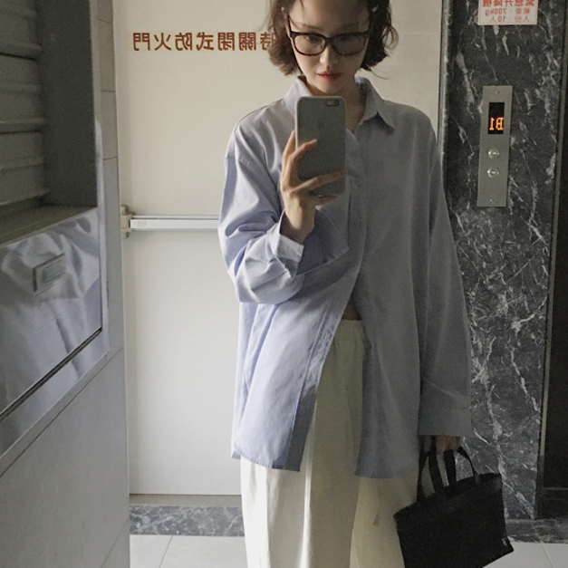 (本期推薦)(設計師款)鹽系少年感純色大襯衫 - 米白、藍