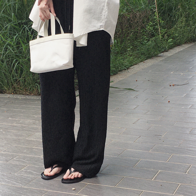 長腿落地皺皺褲 - 黑、咖啡