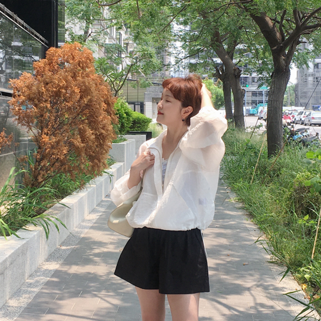 推薦!!(65%嫘縈)波光粼粼輕便薄夾克 - 黃、米白