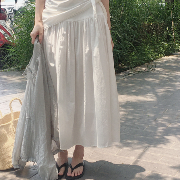 推薦!!絲巾set寬腰封長裙 - 米白、奶茶