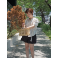 (本期推薦)(設計師款)簡約小V領豎紋綁帶襯衫