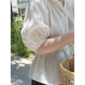 (本期推薦)(設計師款)簡約小V領豎紋綁帶襯衫_1
