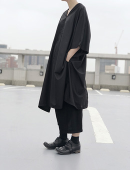 Jul 18SS NEW 日系OVERSIZE抓皺V領開衩長版上衣