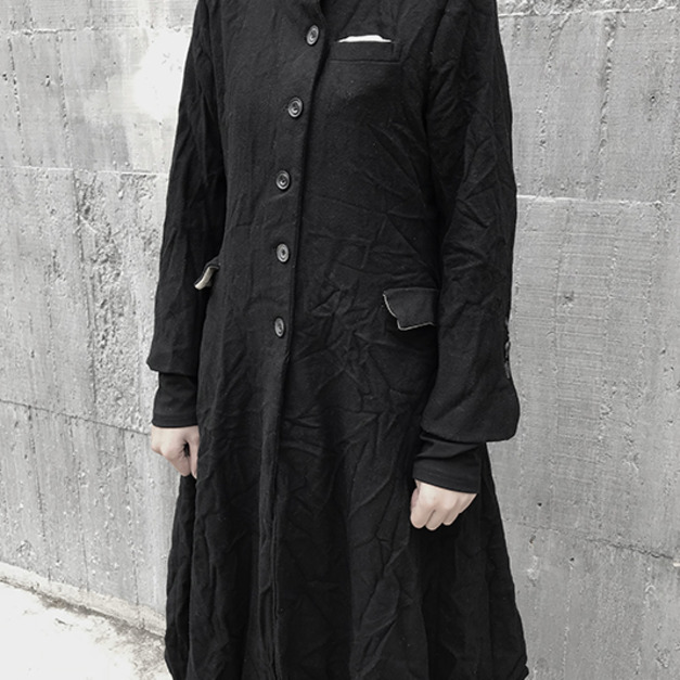 JAN 18AW NEW Elena Dawson款傘狀立領羊毛縐褶壓褶大衣