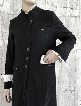 Nov 17AW NEW 立領雙色麻料毛邊西裝長版外套