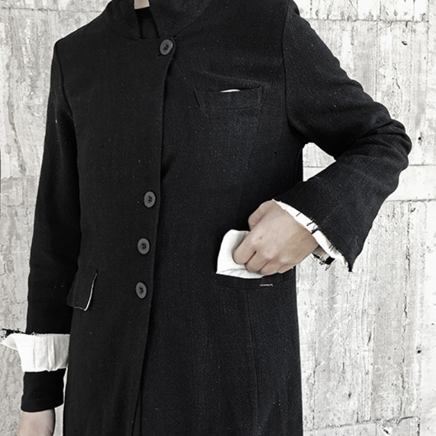 Nov 17AW NEW 立領雙色麻料毛邊西裝長版外套