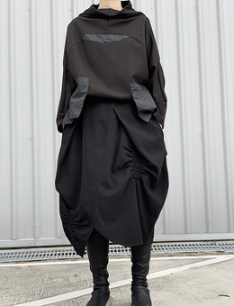 厚磅棉麻圓弧剪裁立體抓皺造型裙