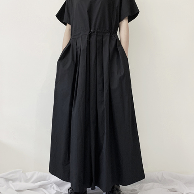 A字版型寬袖寬百褶挺料連身褲