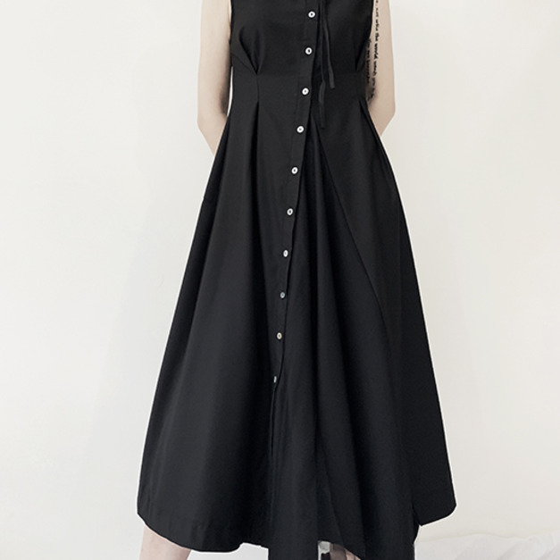 解構俐落不規則修身小立領斜扣洋裝