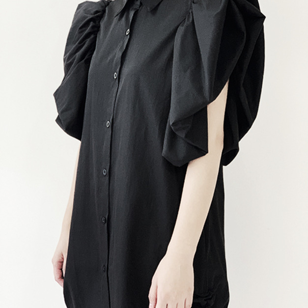 立體層次袖抽皺造型襯衫洋裝