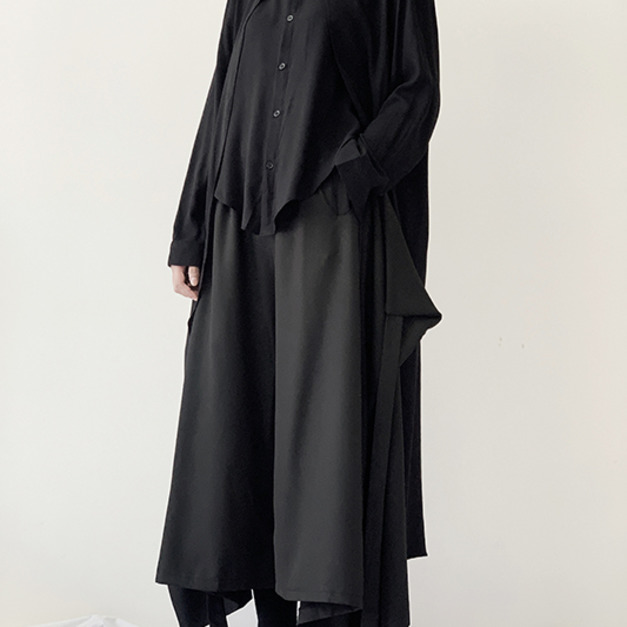 垂墜設計棉質拼接前短後長襯衫