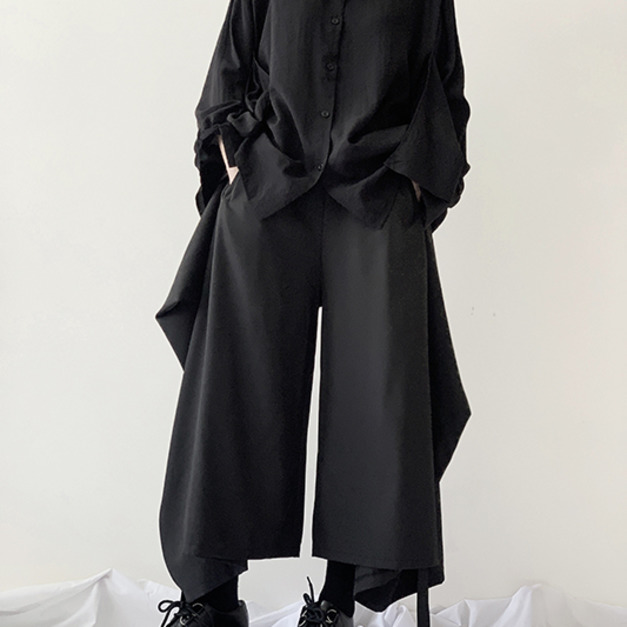 2ways立體剪裁解構繫帶兩穿寬褲造型褲