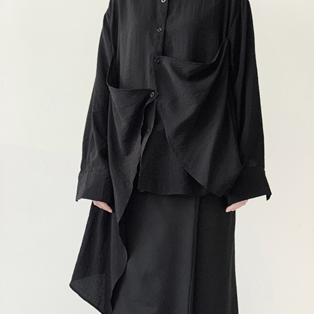 多ways變化不對稱造型裁片垂墜襯衫