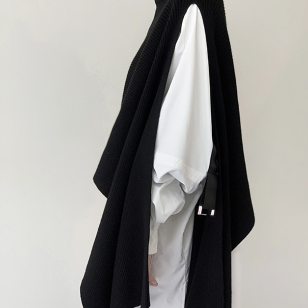 解構不對稱兩穿單邊袖設計毛衣燈籠袖襯衫