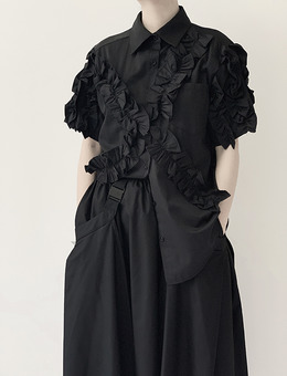 日系立體花邊造型短袖襯衫