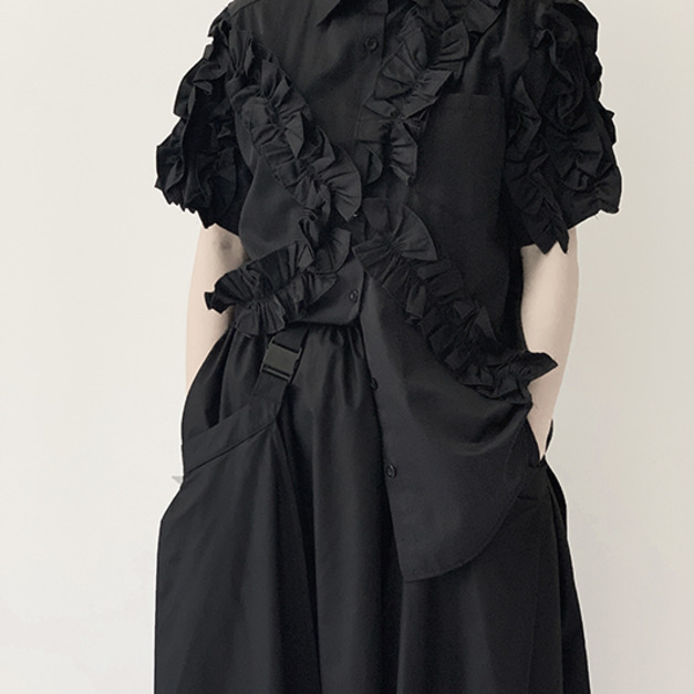 日系立體花邊造型短袖襯衫