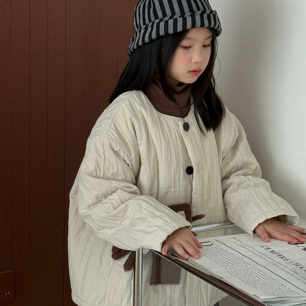 溫特 Winter - 韓版豎條文圓領加厚棉服上衣外套