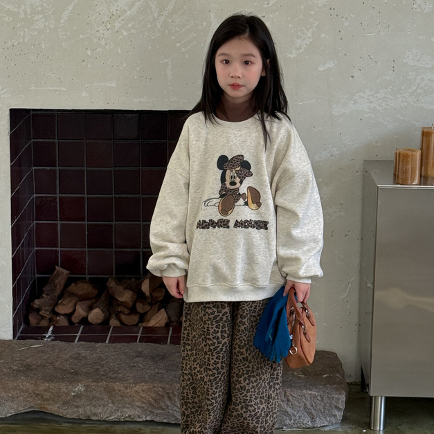 溫特 Winter - 韓版卡通豹紋印花圓領上衣