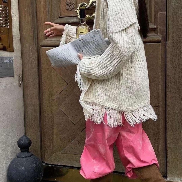 J079772 大翻領流蘇針織罩衫