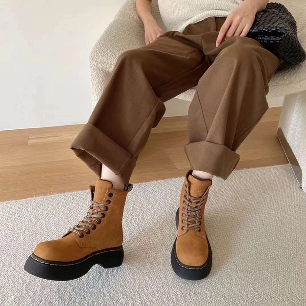 7163-19 高質感綁帶車線邊馬丁靴